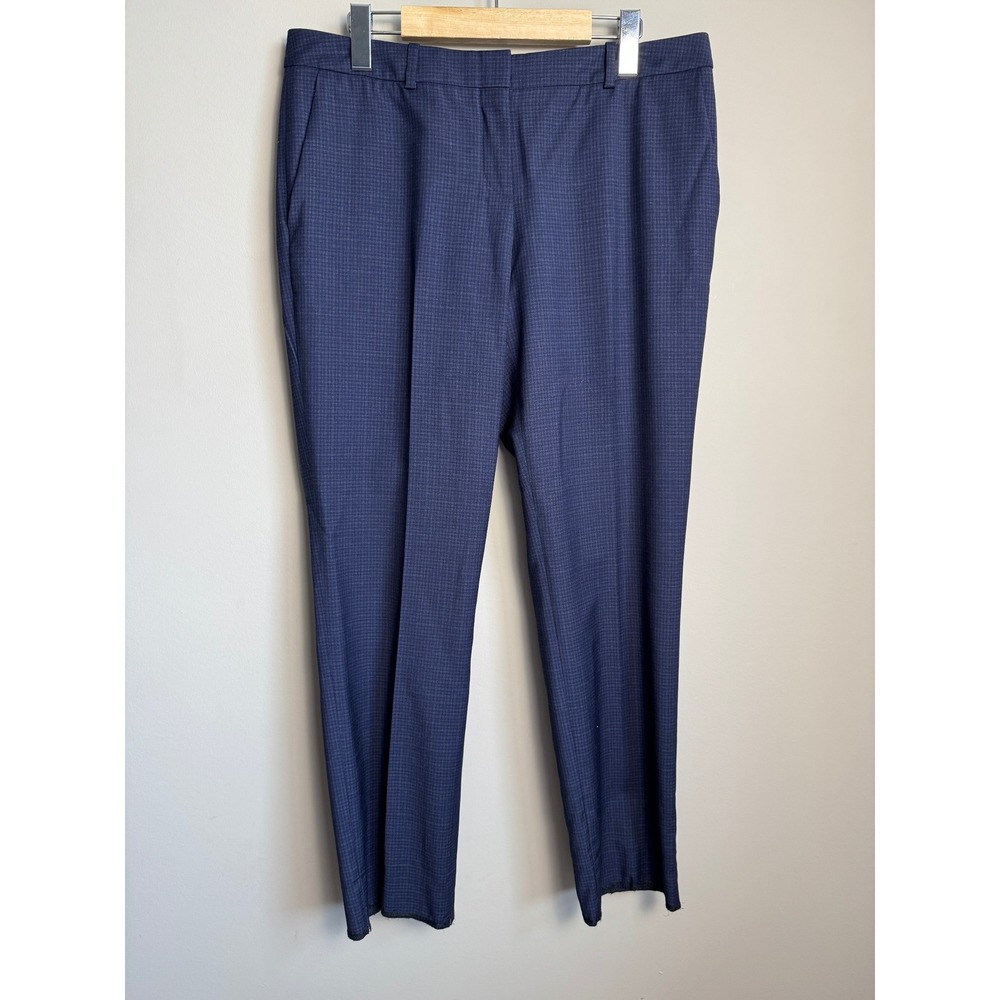 Hugo‎ Boss Virgin Wool Trousers Dress Pants Blue Micro Check Size 6 *Unhemmed*